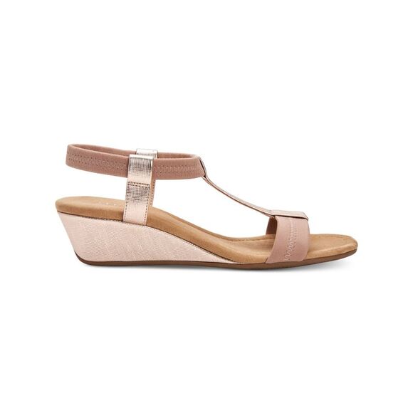 ALFANI Womens Beige T-Strap Voyage Round Toe Wedge Slip On Slingback Sandal 11 M - Picture 3 of 4